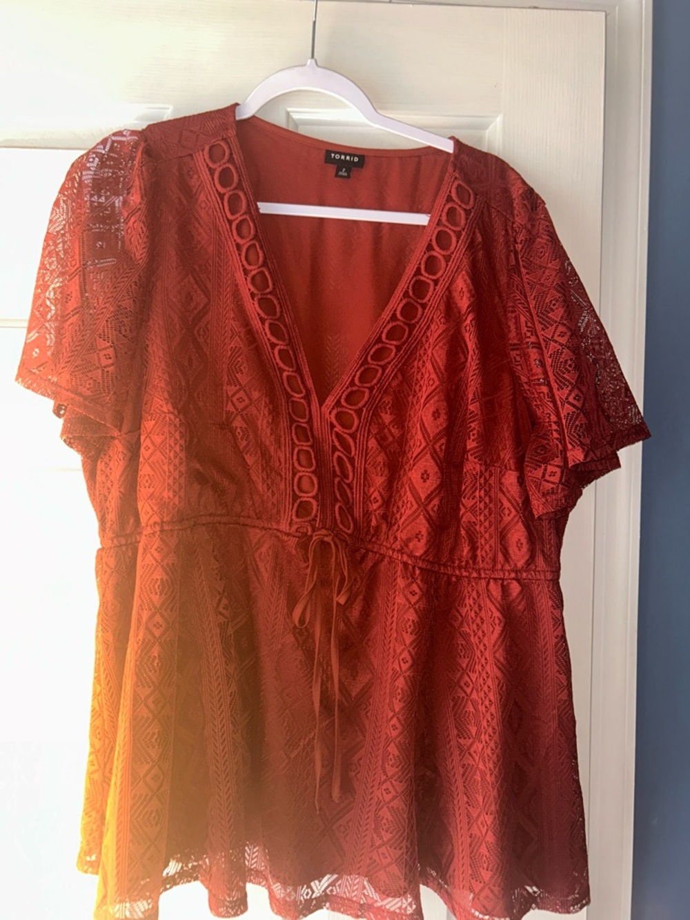 torrid rust red lace V-neck Peplum Tunic